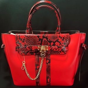 Michael Kors Large Hamilton Legacy- Crimson/Snake Embossed Leather